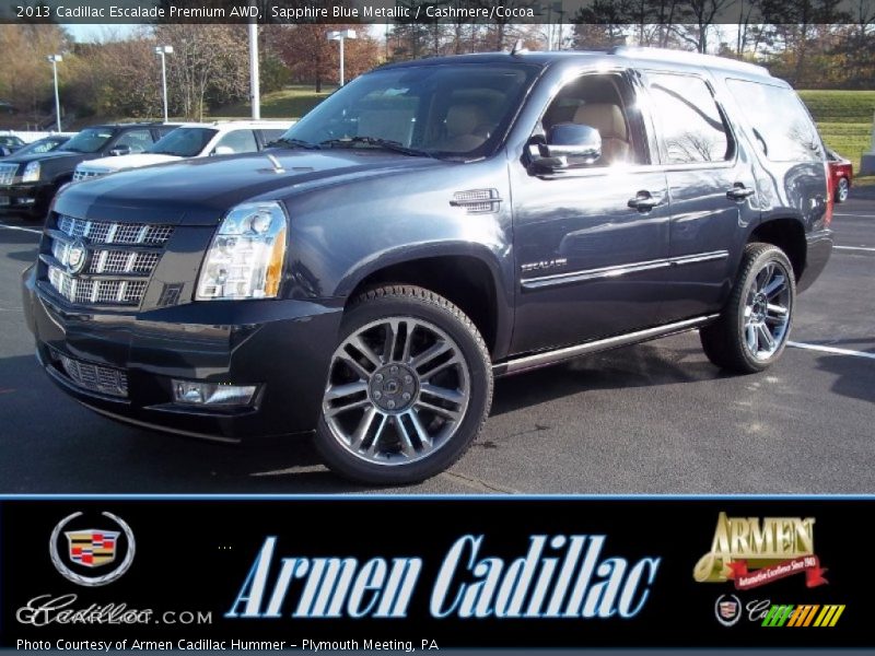 Sapphire Blue Metallic / Cashmere/Cocoa 2013 Cadillac Escalade Premium AWD