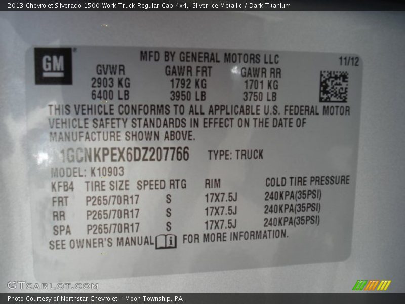 Silver Ice Metallic / Dark Titanium 2013 Chevrolet Silverado 1500 Work Truck Regular Cab 4x4