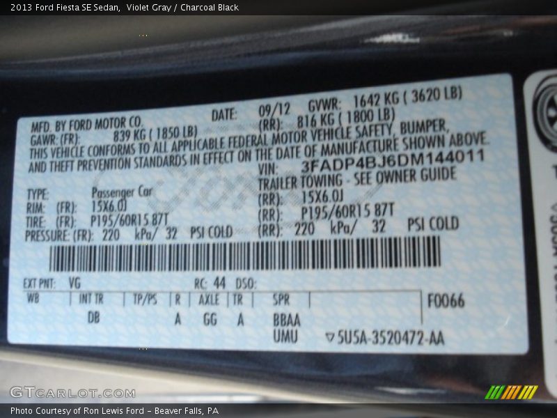 Violet Gray / Charcoal Black 2013 Ford Fiesta SE Sedan