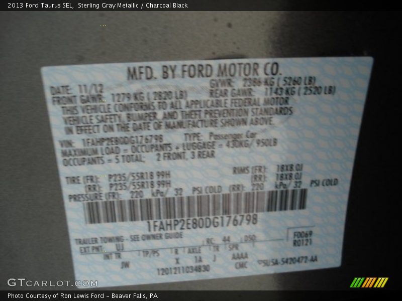 Sterling Gray Metallic / Charcoal Black 2013 Ford Taurus SEL