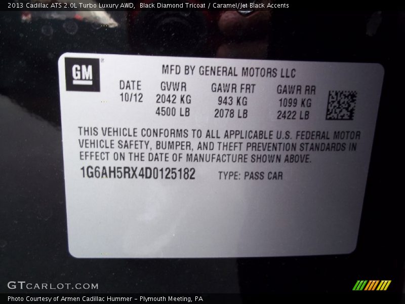 Black Diamond Tricoat / Caramel/Jet Black Accents 2013 Cadillac ATS 2.0L Turbo Luxury AWD