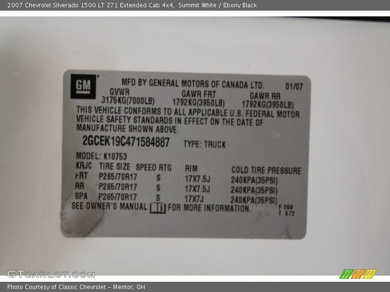 Summit White / Ebony Black 2007 Chevrolet Silverado 1500 LT Z71 Extended Cab 4x4