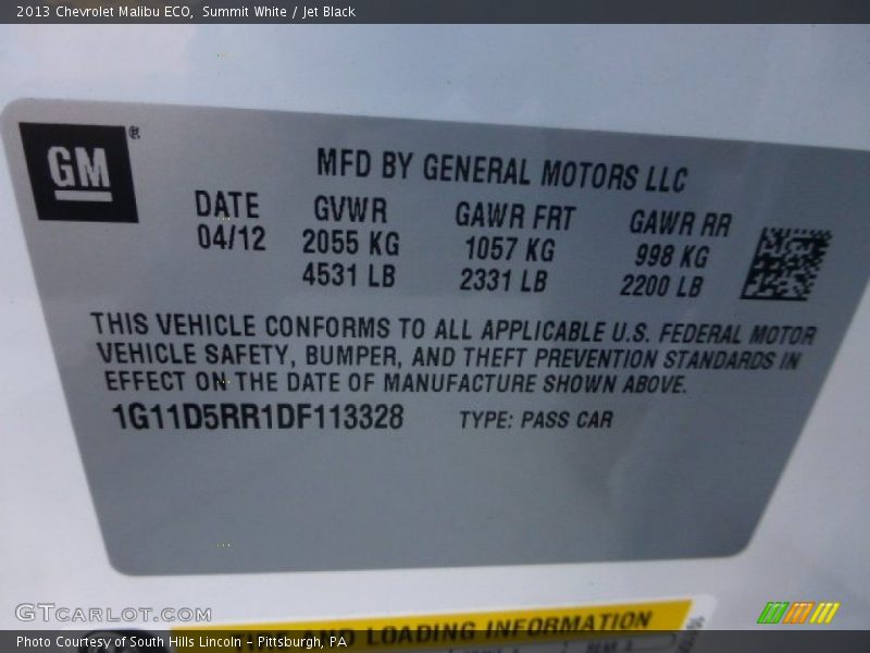Summit White / Jet Black 2013 Chevrolet Malibu ECO