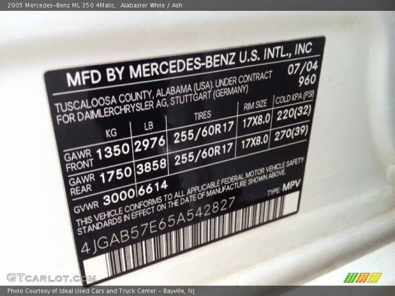Alabaster White / Ash 2005 Mercedes-Benz ML 350 4Matic