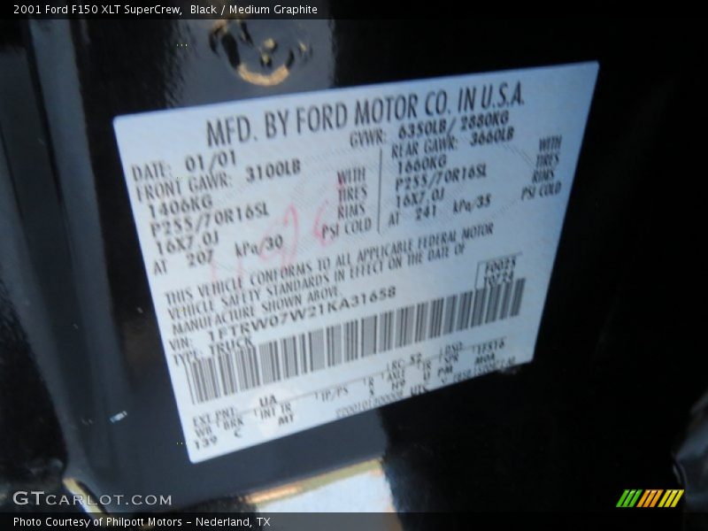 Black / Medium Graphite 2001 Ford F150 XLT SuperCrew