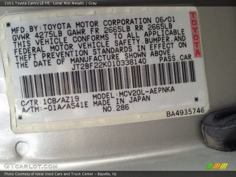 Lunar Mist Metallic / Gray 2001 Toyota Camry LE V6