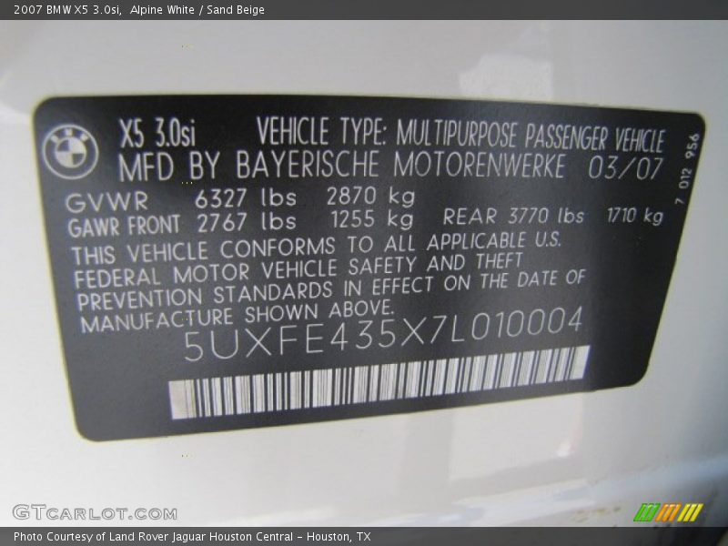 Alpine White / Sand Beige 2007 BMW X5 3.0si