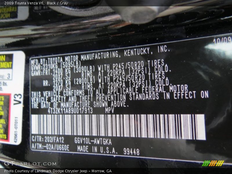 Black / Gray 2009 Toyota Venza V6