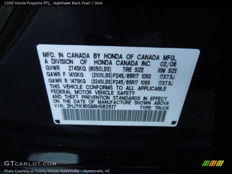 Nighthawk Black Pearl / Olive 2006 Honda Ridgeline RTL