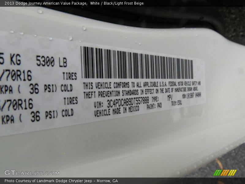 White / Black/Light Frost Beige 2013 Dodge Journey American Value Package
