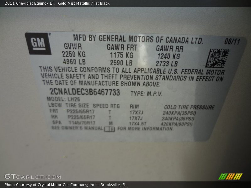 Gold Mist Metallic / Jet Black 2011 Chevrolet Equinox LT