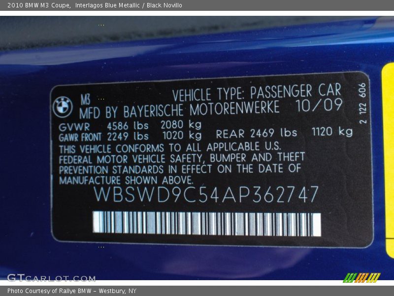 Interlagos Blue Metallic / Black Novillo 2010 BMW M3 Coupe