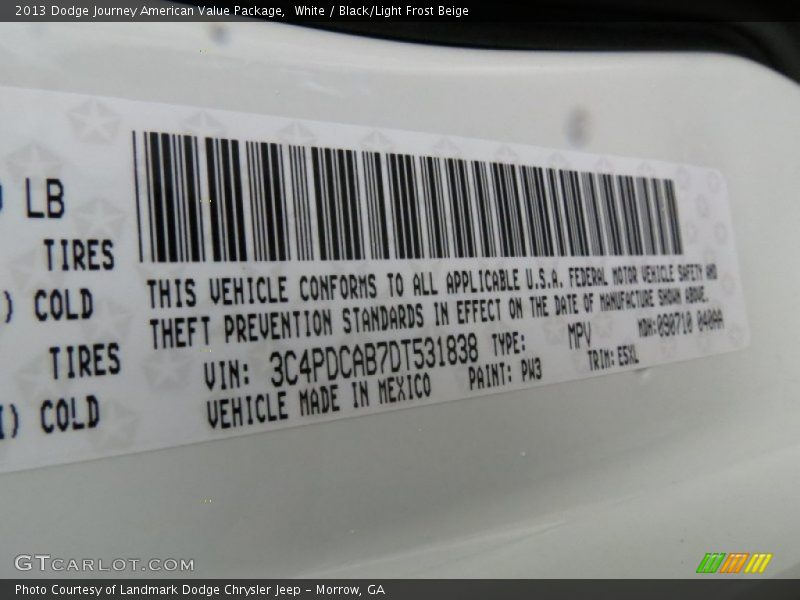 White / Black/Light Frost Beige 2013 Dodge Journey American Value Package