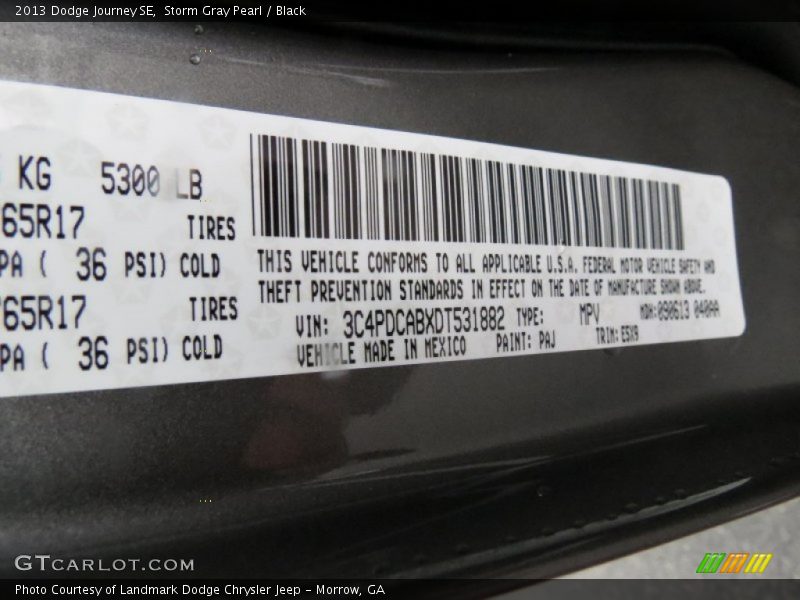 Storm Gray Pearl / Black 2013 Dodge Journey SE