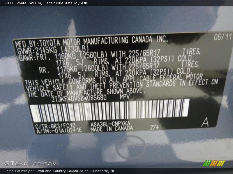 Pacific Blue Metallic / Ash 2011 Toyota RAV4 I4