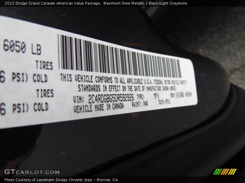 2013 Grand Caravan American Value Package Maximum Steel Metallic Color Code PAR