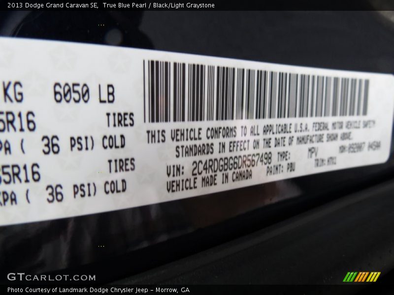 True Blue Pearl / Black/Light Graystone 2013 Dodge Grand Caravan SE