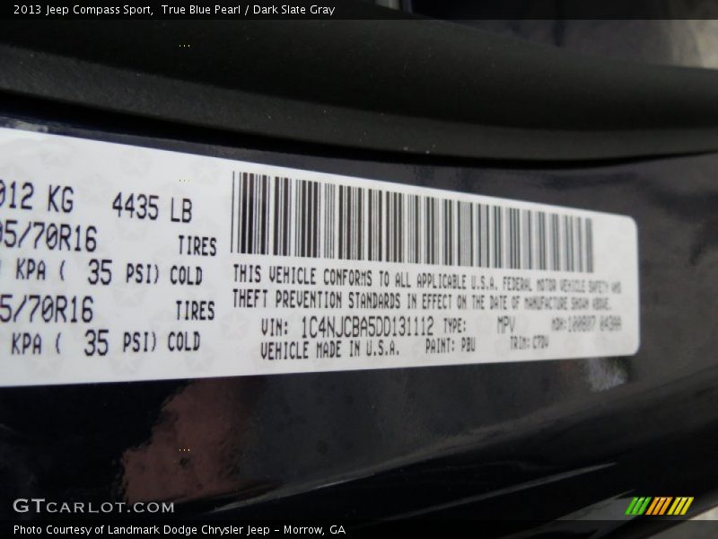 True Blue Pearl / Dark Slate Gray 2013 Jeep Compass Sport