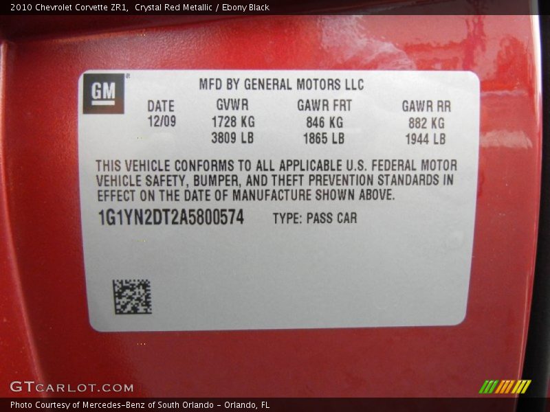 Crystal Red Metallic / Ebony Black 2010 Chevrolet Corvette ZR1
