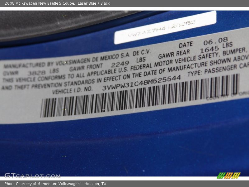 Laser Blue / Black 2008 Volkswagen New Beetle S Coupe