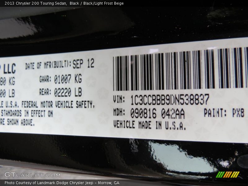 Black / Black/Light Frost Beige 2013 Chrysler 200 Touring Sedan