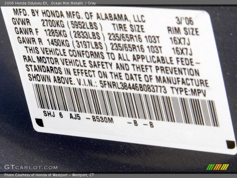 Ocean Mist Metallic / Gray 2006 Honda Odyssey EX
