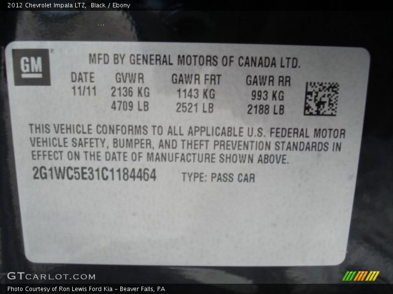 Black / Ebony 2012 Chevrolet Impala LTZ
