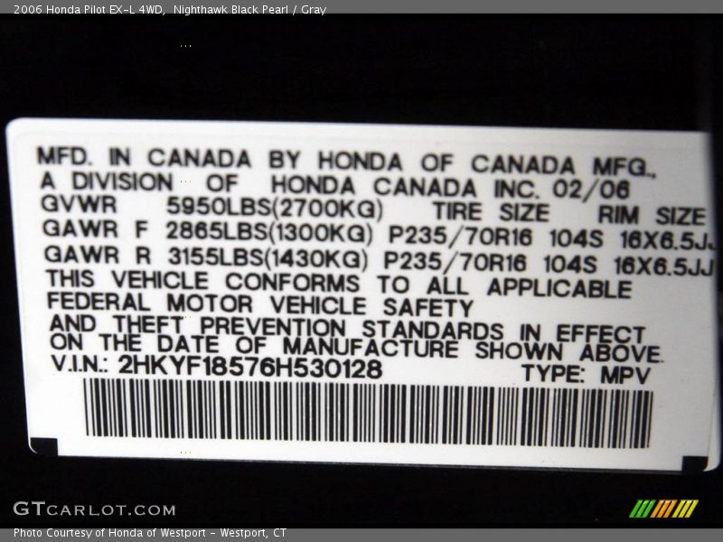 Nighthawk Black Pearl / Gray 2006 Honda Pilot EX-L 4WD