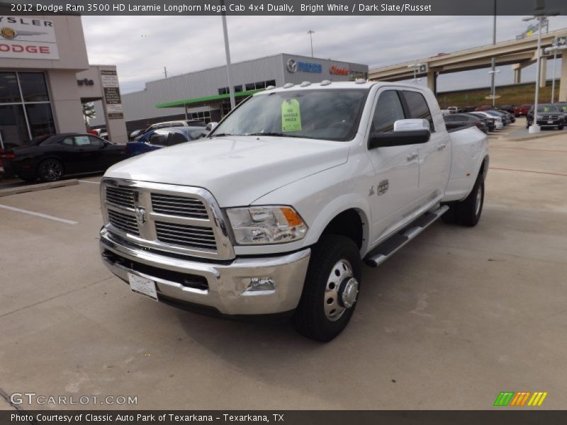 Bright White / Dark Slate/Russet 2012 Dodge Ram 3500 HD Laramie Longhorn Mega Cab 4x4 Dually