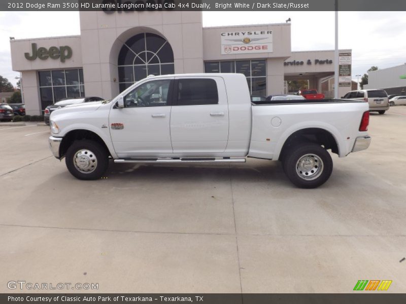 Bright White / Dark Slate/Russet 2012 Dodge Ram 3500 HD Laramie Longhorn Mega Cab 4x4 Dually
