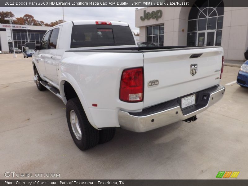 Bright White / Dark Slate/Russet 2012 Dodge Ram 3500 HD Laramie Longhorn Mega Cab 4x4 Dually