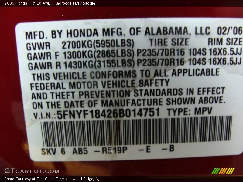 Redrock Pearl / Saddle 2006 Honda Pilot EX 4WD