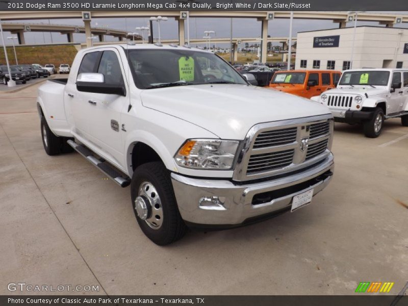 Bright White / Dark Slate/Russet 2012 Dodge Ram 3500 HD Laramie Longhorn Mega Cab 4x4 Dually