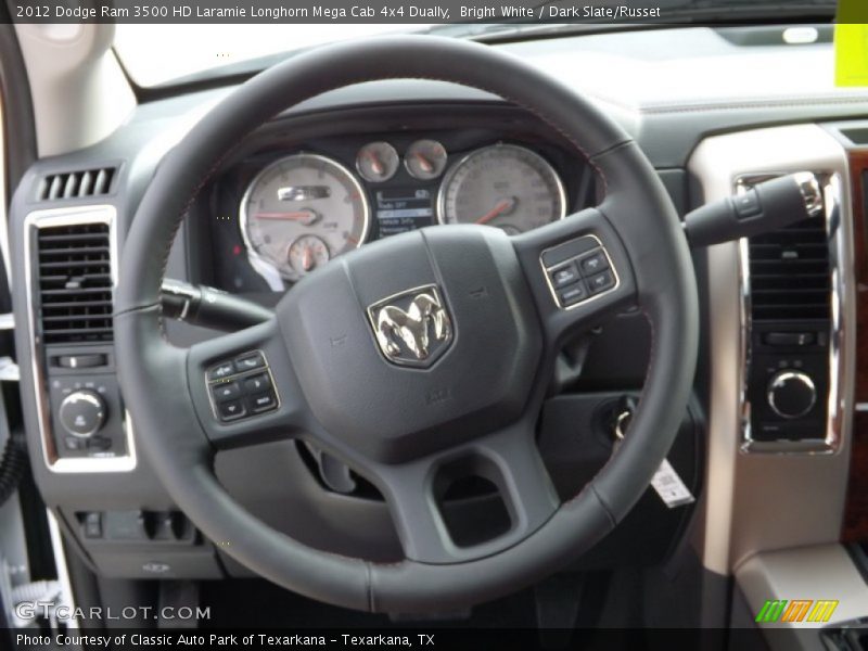 Bright White / Dark Slate/Russet 2012 Dodge Ram 3500 HD Laramie Longhorn Mega Cab 4x4 Dually