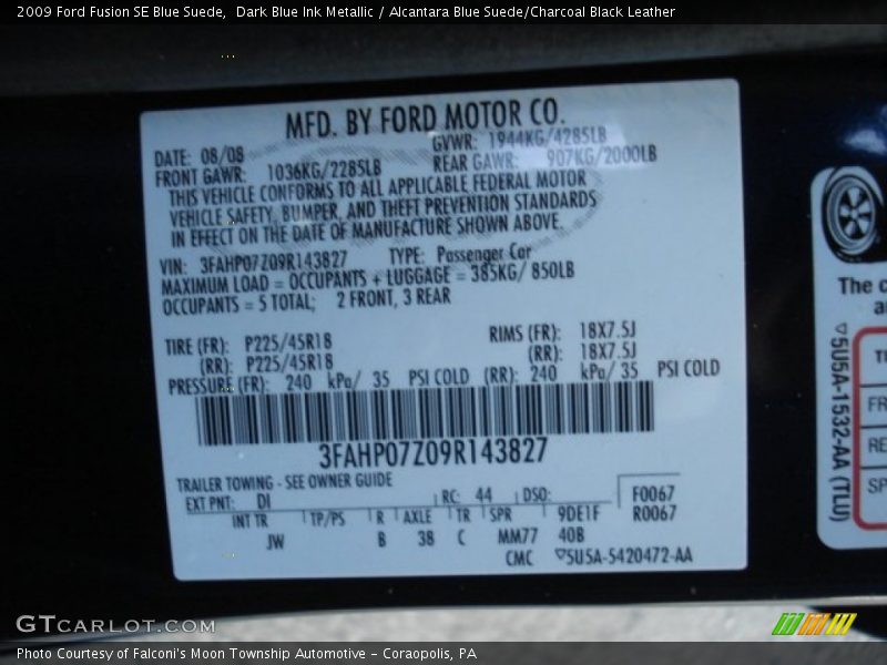 2009 Fusion SE Blue Suede Dark Blue Ink Metallic Color Code DI