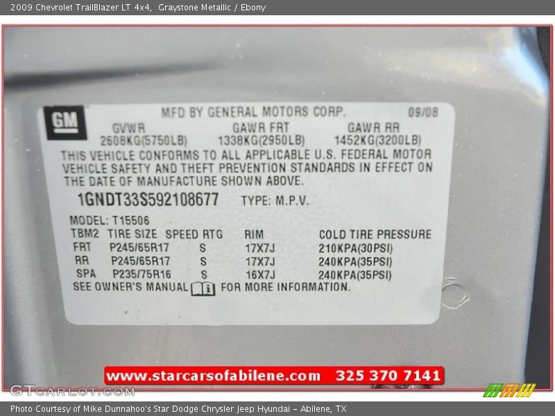 Graystone Metallic / Ebony 2009 Chevrolet TrailBlazer LT 4x4