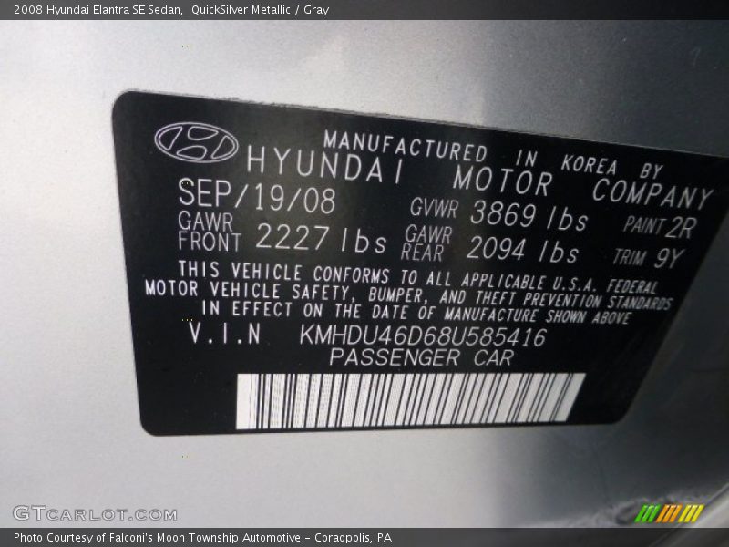 QuickSilver Metallic / Gray 2008 Hyundai Elantra SE Sedan