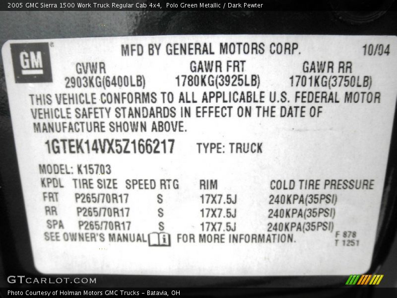 Polo Green Metallic / Dark Pewter 2005 GMC Sierra 1500 Work Truck Regular Cab 4x4