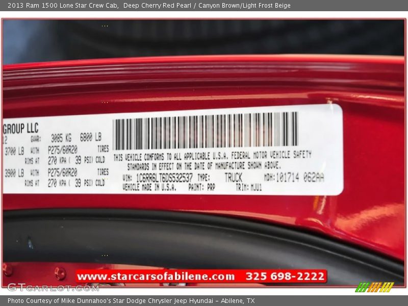 Deep Cherry Red Pearl / Canyon Brown/Light Frost Beige 2013 Ram 1500 Lone Star Crew Cab