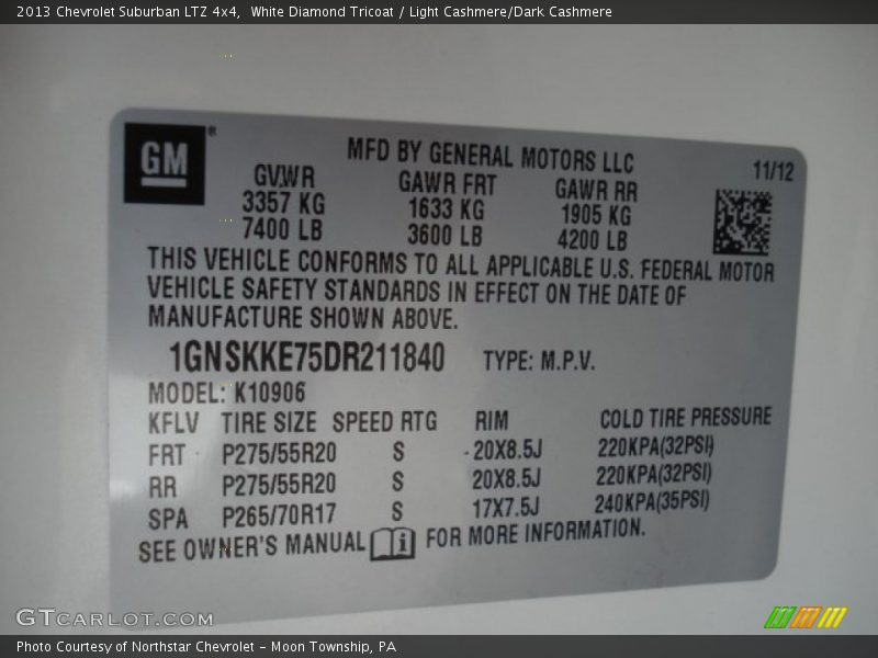 White Diamond Tricoat / Light Cashmere/Dark Cashmere 2013 Chevrolet Suburban LTZ 4x4