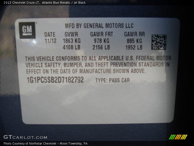 Atlantis Blue Metallic / Jet Black 2013 Chevrolet Cruze LT