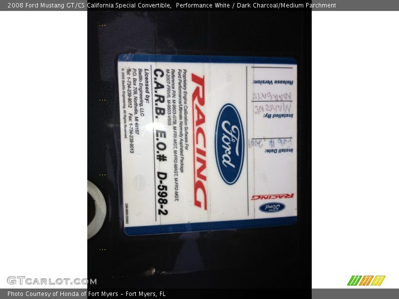 Performance White / Dark Charcoal/Medium Parchment 2008 Ford Mustang GT/CS California Special Convertible