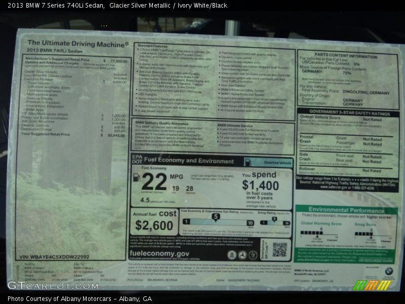  2013 7 Series 740Li Sedan Window Sticker