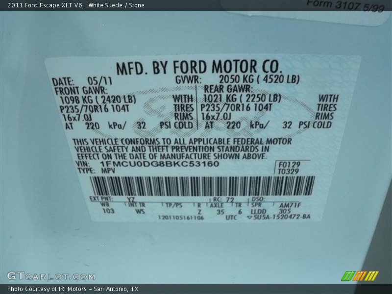 White Suede / Stone 2011 Ford Escape XLT V6