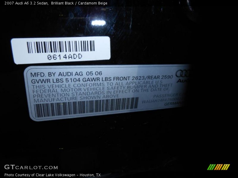 Brilliant Black / Cardamom Beige 2007 Audi A6 3.2 Sedan