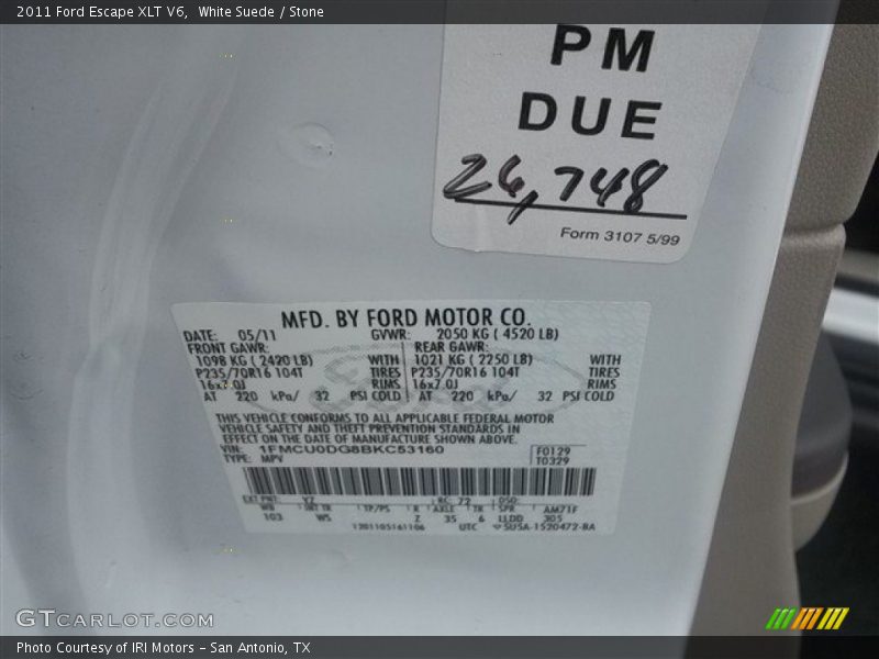 White Suede / Stone 2011 Ford Escape XLT V6