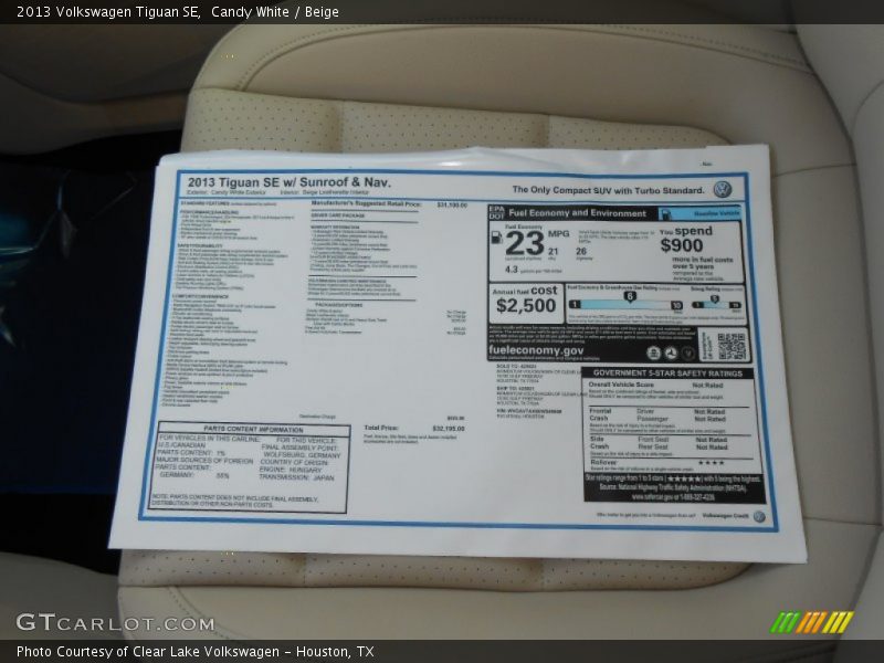 Candy White / Beige 2013 Volkswagen Tiguan SE