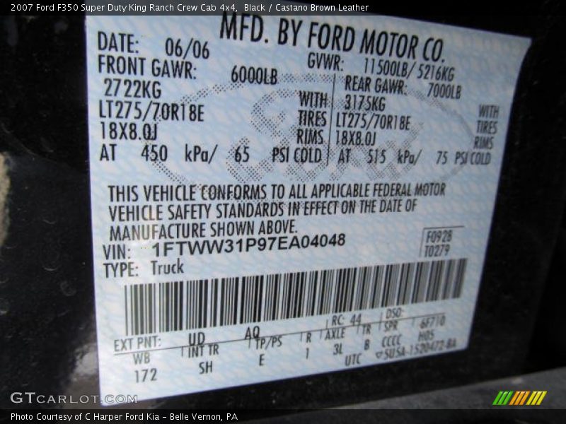 Black / Castano Brown Leather 2007 Ford F350 Super Duty King Ranch Crew Cab 4x4