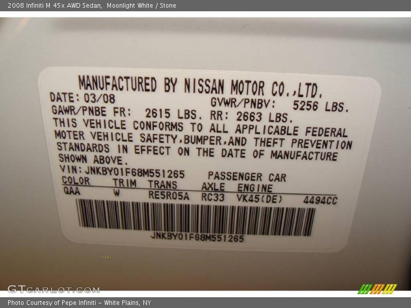 Moonlight White / Stone 2008 Infiniti M 45x AWD Sedan