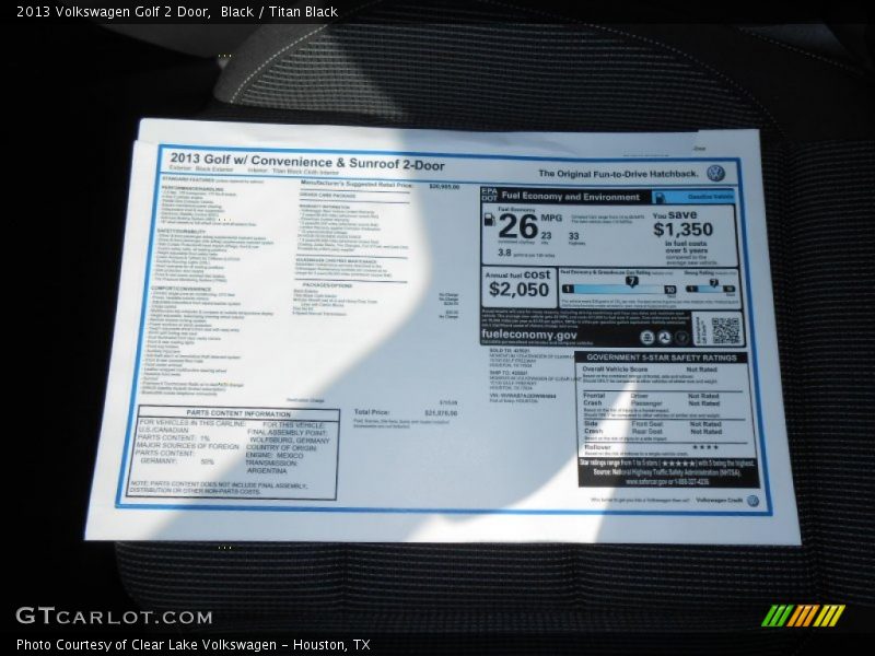  2013 Golf 2 Door Window Sticker